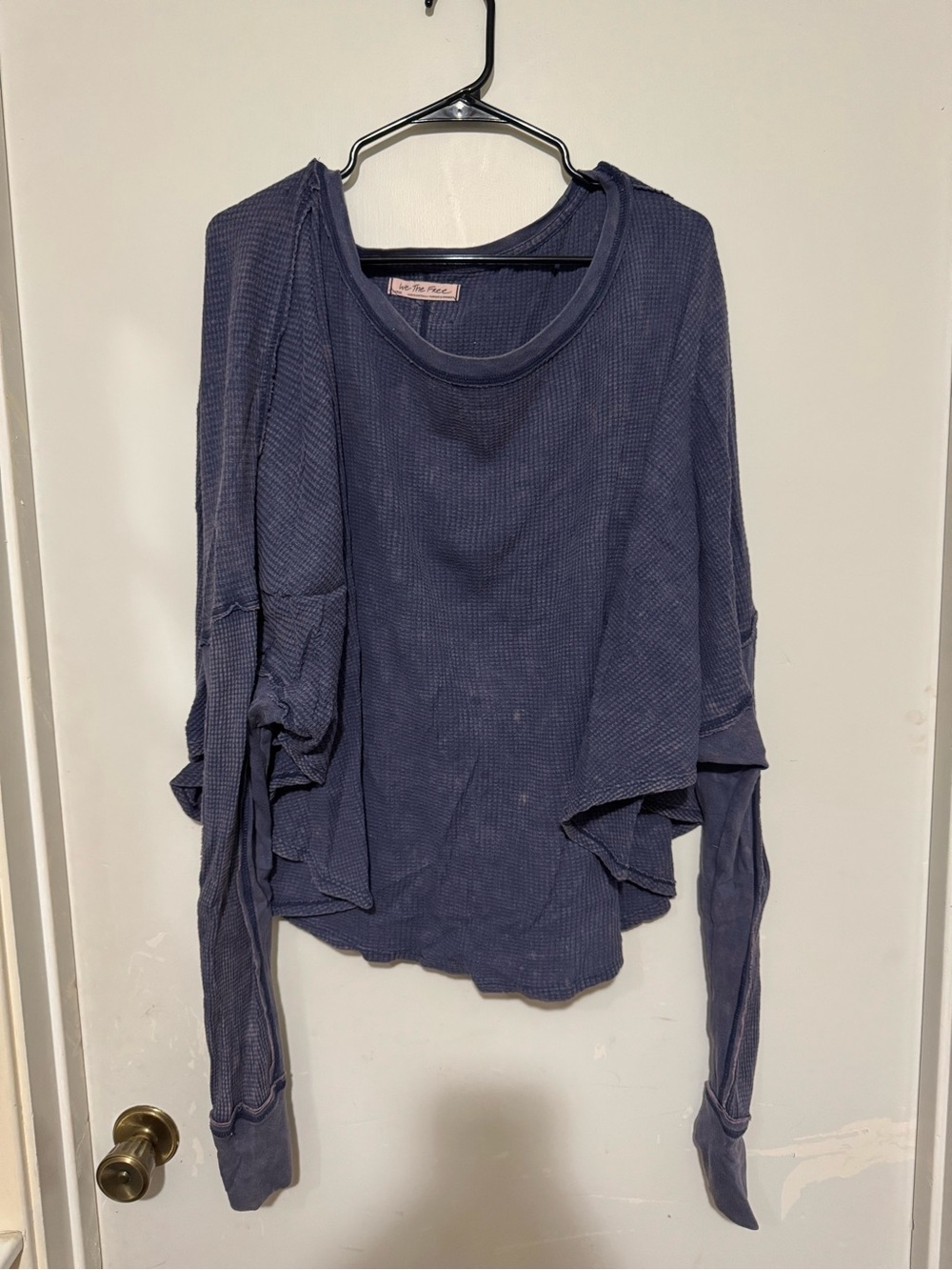 We The Free Navy Waffle-Knit Long Sleeve Top